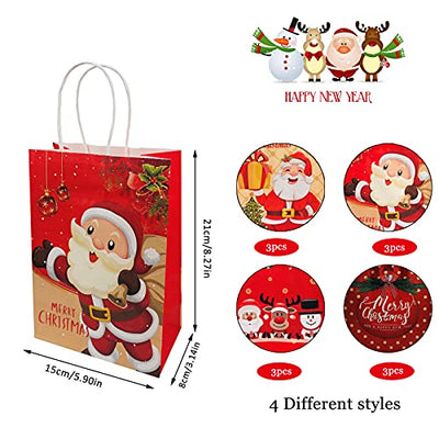 Geschenktüten weihnachten, 12 Stücke Weihnachts Kraft Geschenktaschen Kraftpapier Verpackung Weihnachten Geschenk Papiertueten, Santa Geschenktüte Tote Bag für Geschenke Party (A)