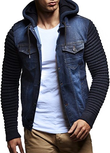 Leif Nelson Herren Strickjacke Jeansjacke Jacke Sweatjacke LN5240; Größe S, Blau