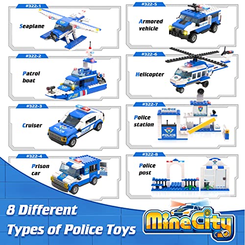 1039 Stück City Polizei, City Polizei Station Bauklötze Set, 8 in 1 Mobile Kommandozentrale Bauspielzeug mit Polizeiauto, Hubschrauber, Boot, Rollenspiel Weihnachten Geschenk für Jungen Mädchen 6-12