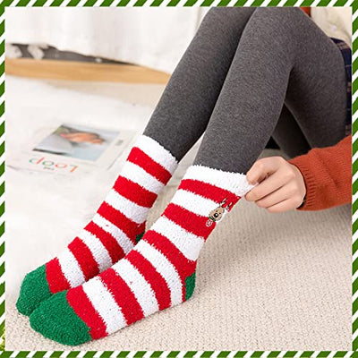 Fascigirl 6 Paare Weihnachtssocken Damen Kuschelsocken Flauschige Socken Weihnachten Socken Lustige Winter Warme Bettsocken Adventkalender Socken Christmas Wichtelgeschenk Geschenk für Frauen Damen