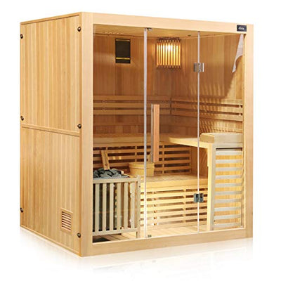 Dewello Finnische Sauna Sarnia 180x140 Kabine aus Hemlock Tannenholz mit 6KW HARVIA Ofen inkl. komplettem Zubehör