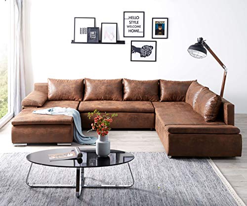 DELIFE Couch Abilene Braun 325x230 cm Ottomane variabel Schlaffunktion Wohnlandschaft