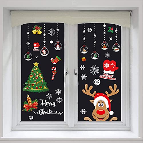 Xiangmall 15 Blatt Fensterbilder Weihnachten Selbstklebend 350 Stück Weihnachtsfensterbilder Weihnachtsdeko Elch Schneeflocken Fensterdeko Aufkleber Weihnachten Kinder Abnehmbar