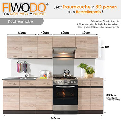 Küche 240cm in Eiche von FIWODO® - ERWEITERBAR - günstig + schnell - Einbauküche Junona Line Set 240