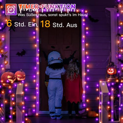 Halloween Deko Lichterkette-Ollny 20M 200LEDs Lichterkette Außen Strom Orange Lila-8 Modi Wasserdicht Halloween Lichterketten mit Stecker für Aussen Innen