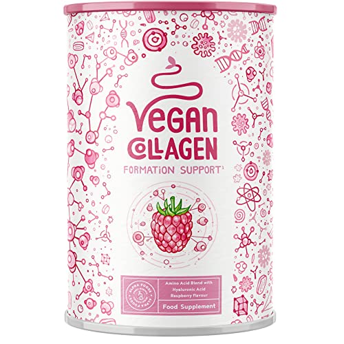 Vegan Collagen Formation Support mit Hyaluronsäure, Vitamin C aus Camu-Camu und Silicea - Pflanzliche Alternative zu konventionellem Kollagen - Himbeere - 400g Collagen Pulver