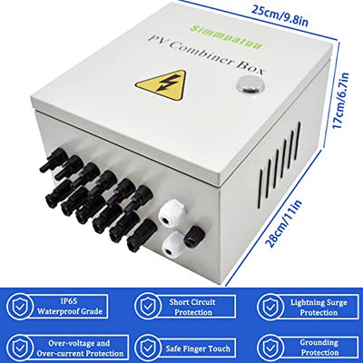 Simmpatuu 6-saitige PV-Kombinationsbox & 63 A Leitungsschutzschalter für Solarpanel-Gitter und netzunabhängiges Solarstromsystem,Solar-Anschlusskasten für Solarpanelsystem