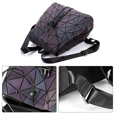 LOVEVOOK Geometrischer Rucksack Set Damen, Holographic Reflektierende Damenrucksack Leuchtend Tasche Daypack, 3pcs Backpack Umhängetasche Geldbörse, für Schule Uni Reise Party