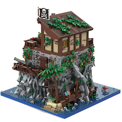 WWEI Mittelalterliche Piraten Modular Haus Architecture, 5899 Klemmbausteine Piraten Schädel Insel Modular Building, Entworfen von Massenzio, Kompatibel mit Lego 21322