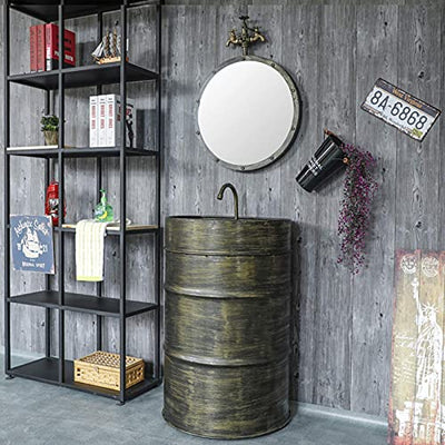 Modern Industrial Style Pedestal Waschbecken Eisen Barrel Pedestal Bathroom Sink Vessel Waschbecken Rund für Indoor und Outdoor Small Apartment A 56x42x90cm (E 56x42x90cm)