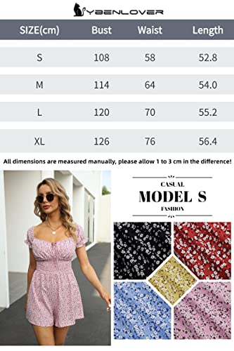 YBENLOVER Damen Rompers Vintage Blumen Sommerkleid High Waist Volant Jumpsuits Overall Playsuit