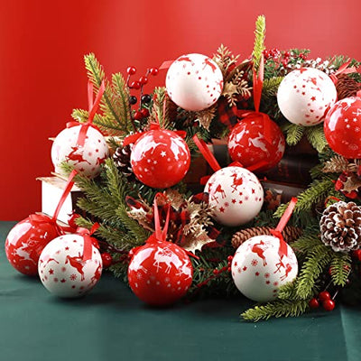 ABXMAS Weihnachtsbaumkugeln Set, Christbaumkugeln aus Umweltfreundliche Polyethylen für Weihnachtsbaum 14 Stück, Bruchsichere Weihnachtskugeln Weihnachtsdeko Rot und Weiß