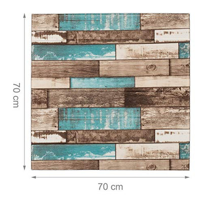 50 x Wandpaneele, selbstklebend, zuschneidbar, 3D Paneele, Wandverkleidung Holzoptik 70x70cm, Klebepaneele, braun/türkis