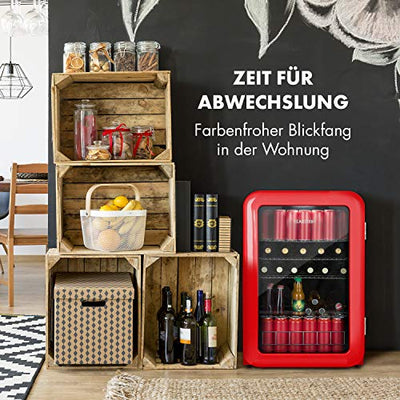 Klarstein PopLife Getränkekühler - Mini-Bar, Retrokühlschrank, 0-10°C, nur 39 dB, 115 L, umweltfreundlich, doppelt verglaste Tür, Retro-Design, rot