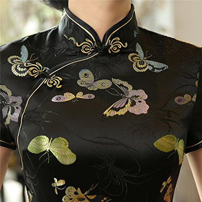 Chinesische chinesische Traditionelle Kleidung Chongsam China Qipao Kleid - Schwarz - 36 DE (Etikettengröße L)