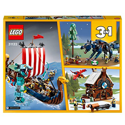 LEGO 31132 Creator 3in1 Wikingerschiff mit Midgardschlange, Set mit Schiff, Haus, Spielzeug-Wolf und Tier-Figuren, Geschenk zu Weihnachten für Kinder