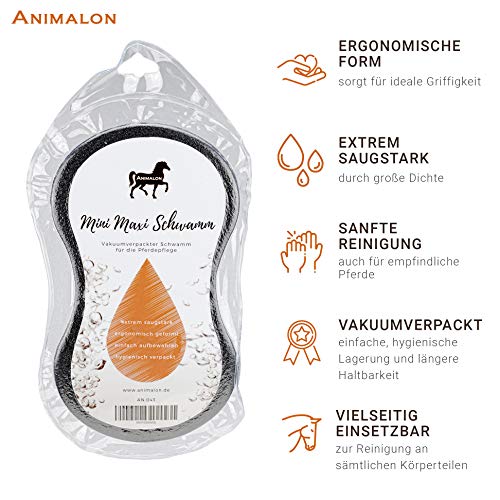 Animalon Mini Maxi Schwamm | Vakuumverpackter Schwamm zur Pferdepflege | Ergonomischer Pferdeschwamm