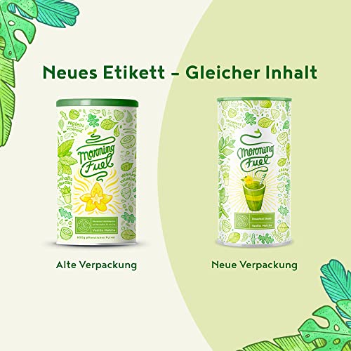 Morning Fuel Vanille Matcha Shake - Morgens Satt & Gesund, Vitamin- und Nährstoffreiche Frühstücksmischung mit Protein aus gekeimten Samen, Quinoa & Mandeln - 600 Gramm Pulver