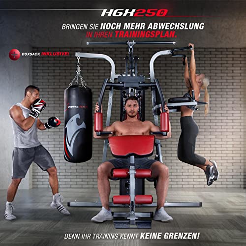 Sportstech Premium 50in1 Kraftstation für EIN Allround Training | Multifunktions-Heimtrainer mit Stepper & LAT-Zugturm | HGX Fitness-Station aus Eva Material | Robust für Zuhause (HGX250 Modell2021)