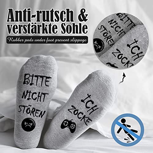 Gaming Socken Geschenke für Gamer 2 Paar, Zocken Socken mit Spruch bitte nicht stören ich zocke Lustige Socken, Baumwollsocken Haussocken Wintersocken Weihnachtsgeschenke für Frauen Herren