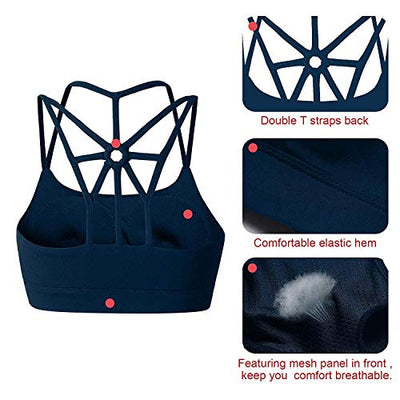 YIANNA Frauen Sport BH Ohne Bügel Gepolstert Racerback Bustier Yoga Sports Bra Push Up Joggen Fitness Top Starker Halt Shirt Blau,YA139 Size S