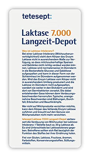 tetesept Laktase 7.000 – Laktasetabletten bei Laktoseunverträglichkeit – Nahrungsergänzungsmittel mit Sofortwirkung & 6h Langzeit-Depot – 1 Dose à 90 Stück