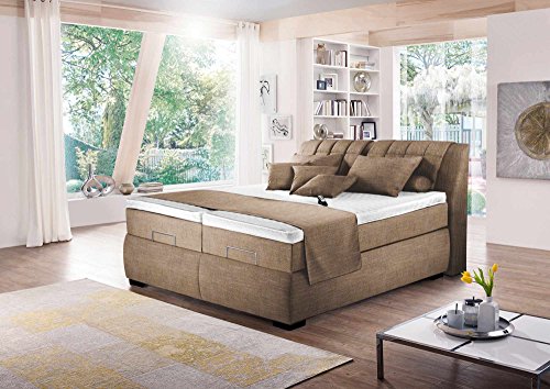 lifestyle4living Boxspringbett in beige-braun-meliert, elektrisch, 2 Tonnentaschenfederkernmatratzen auf Taschenfederkern, 2 Gelschaumtopper Maße: 180 x 200 cm