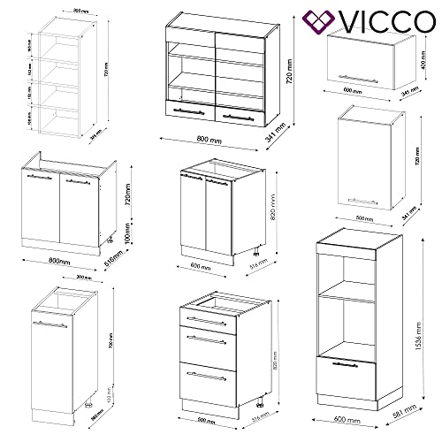 Vicco Küchenzeile Küchenblock Einbauküche Fame-Line Landhaus 280 cm Spülenunterschrank Unterschrank Schubunterschrank Hängeschrank Mikrowellenschrank Apothekerunterschrank (Eiche-Grün-Gold)