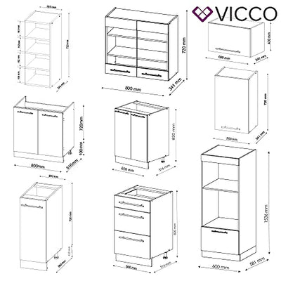 Vicco Küchenzeile Küchenblock Einbauküche Fame-Line Landhaus 280 cm Spülenunterschrank Unterschrank Schubunterschrank Hängeschrank Mikrowellenschrank Apothekerunterschrank (Eiche-Grün-Gold)