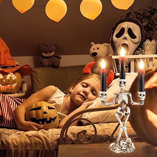 Halloween-Skelett-Kandelaber,3-Kerzen Halloween Kandelaber Halloween Kandelaber Halter mit Licht `Halter Skeleton Skull Kerzenhalter LED Halloween Skeleton Kerzenlichthalter für Halloween Party