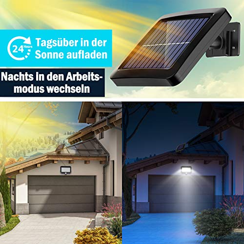 Solarlampen für Außen, MPJ 56 LED Solarleuchte Aussen mit Bewegungsmelder, IP65 Wasserdichte, 120°Beleuchtungswinkel, Solar Wandleuchte für Garten mit 5m Kabel