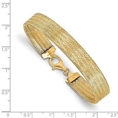 14 Karat Gold, poliertes Netz-Armband, 9 mm breit, Schmuck-Geschenke für Frauen, 18 cm, Metall