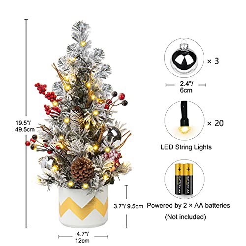 50 cm Weihnachtsbaum Künstlich Klein Deko Tannenbaum mit 20 LED Weihnachtsdeko, Mini-Weihnachtsbaum mit Ornamenten, Mini Weihnachtsbaum für Tisch