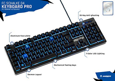 snakebyte S04 Pro Gaming Tastatur (PC) - Offiziell lizenzierte FC Schalke 04 Pro Gaming Tastatur / 26 Tasten Anti-Ghosting / 10 Mio Tastenanschläge / LED-Beleuchtung (7 Farben) / QWERTZ - DE Layout