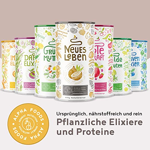 Neues Leben - Schwarzes Detox-Elixier - Formel mit Aktivkohle, Matcha, Aloe Vera, Chaga, Shiitake, Reishi - 600 Gramm Pulver