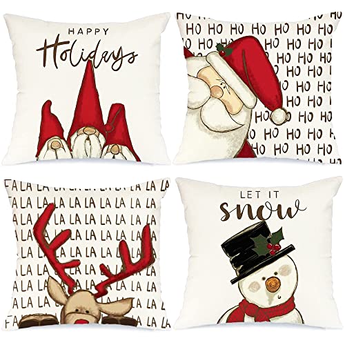 Weihnachtskissen Kissen Weihnachten Kissenbezug KissenhüLle Weihnachtskissenbezug Dekokissen Xmas Deko Hirsch Weiß Christmas Pillow Cushion Covers Polyester 45x45cm Winter 4 Stück Decoration