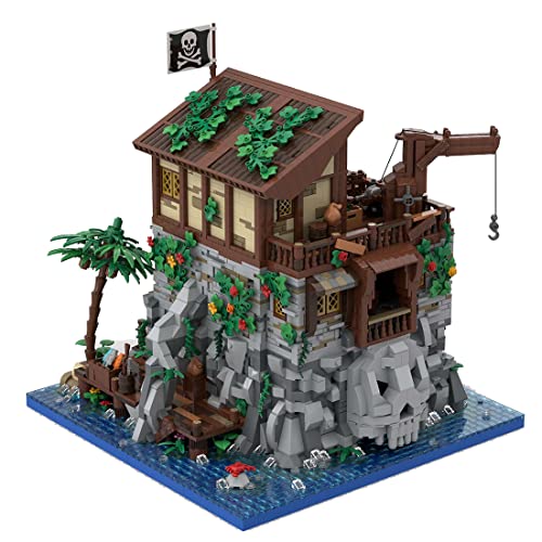 WWEI Mittelalterliche Piraten Modular Haus Architecture, 5899 Klemmbausteine Piraten Schädel Insel Modular Building, Entworfen von Massenzio, Kompatibel mit Lego 21322