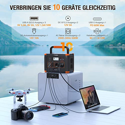 Tragbares Kraftwerk 500W ( Spitze 1000W), 519Wh Solargenerator für den Außenbereich Backup Batterie Pack mit 2 230V AC Ausgängen, 10-Port Powerhouse für RV Camping Angeln Road Trip Home Notfall