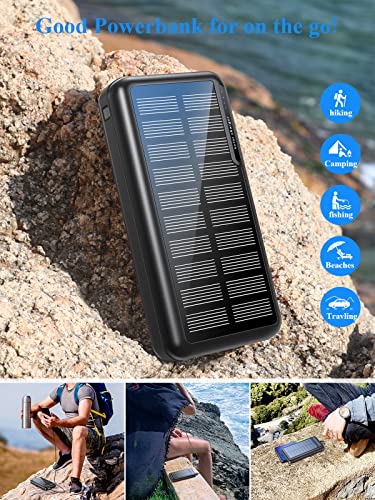 Rsesun 26800mAh Solar Powerbank,Externe Handyakkus Ladegerät Tragbares USB C Power Bank Mit 2 Eingängen und 2 Ausgängen, Solar Ladegerät Outdoor Kompatibel mit Smartphones Samsung, Huawei, Xiaomi