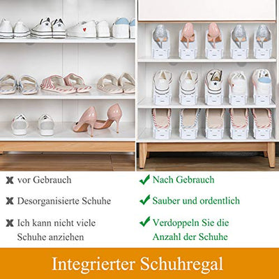 UISEBRT Einstellbare Schuhregale Schuhstapler 10 Stück Weiß, Schuhhalter platzsparend 3-Stufen-Verstellung, Schuh-Organizer Rutschfest