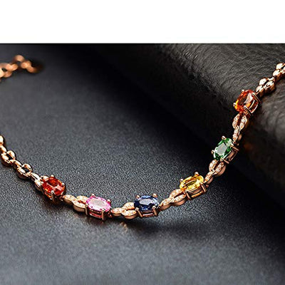 ANAZOZ Echtschmuck Armband Damen 18 Karat / 750 Rosegold Ovale Form Herzquaste 3.605Ct Saphir Grün-Gelb Charm-Armbänder mit Diamant Schmuck für Frauen