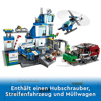 LEGO 60316 City Polizeistation mit Polizeiauto, Müllauto und Hubschrauber, Polizei-Spielzeug für Jungen und Mädchen ab 6 Jahren, Geschenk zu Weihnachten