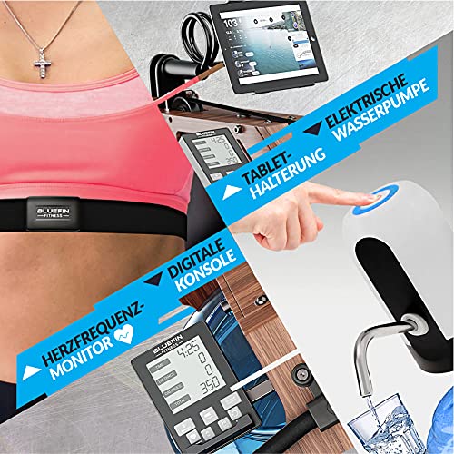 Bluefin Fitness Blade Aqua W-1 Wasserrudergerät aus Holz | 100% nachhaltiges amerikanisches Eschenholz Klappbare Heimfitnessgeräte | LCD-Konsole + Herzfrequenzmonitor | Kinomap App-Integration