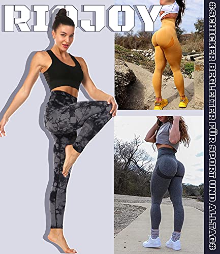 RIOJOY Scrunch Butt Leggings Damen High Waist Seamless Push Up Booty Leggins Hose für Sport Yoga Fitness Gym Workout, Grau L