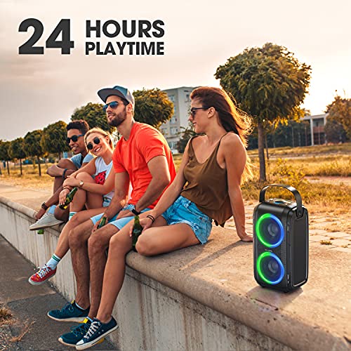 Bluetooth Lautsprecher, W-KING 80W tragbarer kabelloser Lautsprecher Box Musikbox, laut mit druckvollem Bass, gewaltigem 105db Sound, gemischtfarbigen LED-Leuchten, USB-Wiedergabe,24 Stunden Spielzeit