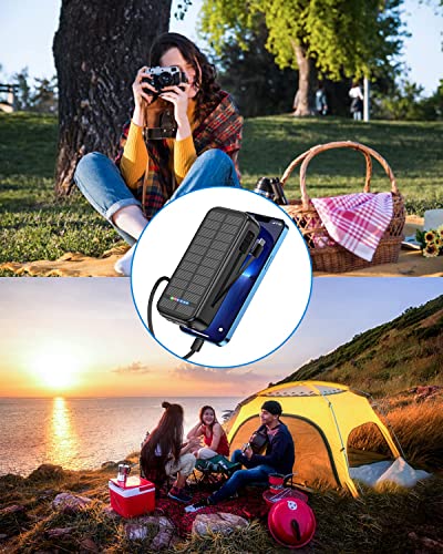 Solar Powerbank 30000mAh 20W Schnelles Aufladen Externe Akkus Power bank USB C Tragbares Ladegerät Outdoor 5 Ausgängen und 4 Eingängen Powerbank mit Kabel für iPhone Samsung Huawei Xiaomi Oppo Schwarz