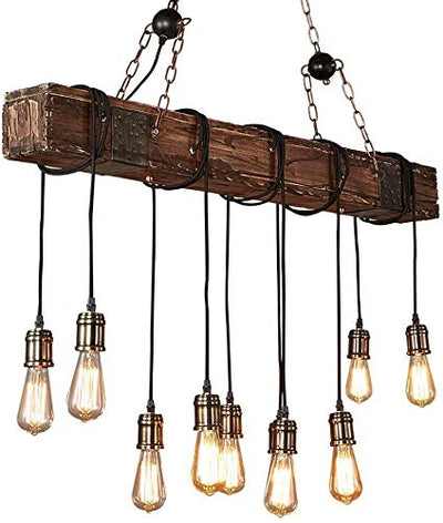 Retro Vintage Pendelleuchte,COCOL Industrielle Loft Hängeleuchte Holz Dekorativer Hängelampe Metall Höhenverstellbar E27 Retro Holz Pendellampe für Küche Esszimmer Bar Restaurant Wohnzimmer Café