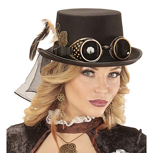 Widmann 60814 - Steampunk Zylinder, mit Brille und Zahnrad, viktorianische Steal, Kopfschmuck, Accessoire, Kostümzubehör, Mottoparty, Karneval