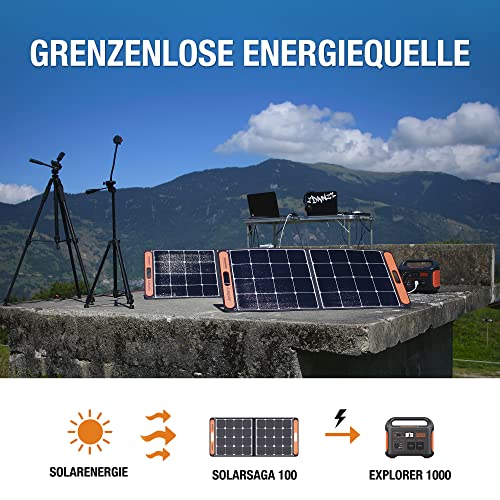 Jackery Solargenerator 1000, 1002WH Tragbare Powerstation mit 2* SolarSaga 100W Solarpanels, 2*230V 1000W AC Steckdose mobile Stromversorgung für Wohnmobil Outdoor, Heimwerken und als Notstromaggregat