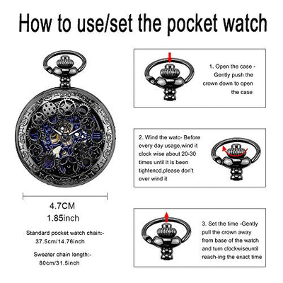 Unendlich U Herren Römische Ziffern Skala Taschenuhr mit Halskette Kette Analog Handaufzug Unisex Retro Steampunk Mechanische Kettenuhr